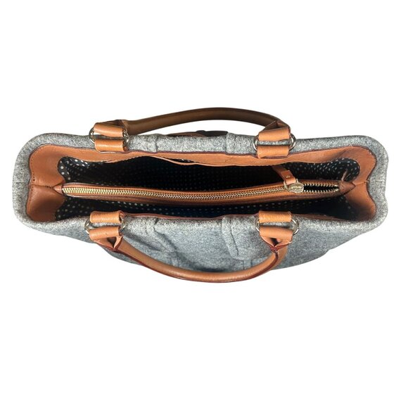 Kate Spade Quinn Wool Toggle Satchel Handbag with Leather Trim in Gray & Tan EUC - Picture 8 of 14